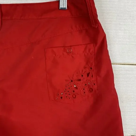 Athleta Shorts Womens 10 Red Coastal Eyelet Floral Embroidered Cut Out - Picture 9 of 13
